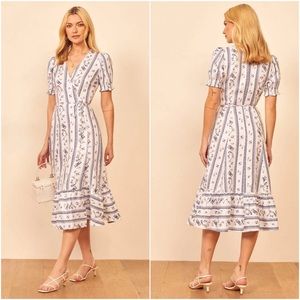 Reformation Veronika Roquefort Floral Linen Dress